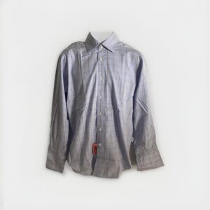 T.M. Lewin Mens Regular Fit Lewin 100 Blue Gold Plaid Check Dress Shirt 15.5 33